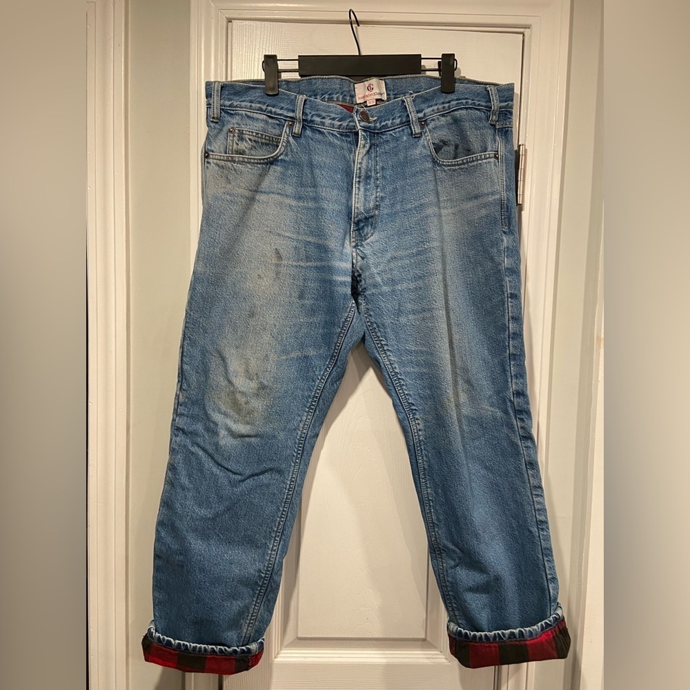 Insulated Gear Mens 38x30 Flannel Lined Jeans Winter Work Denim Buffalo Plaid